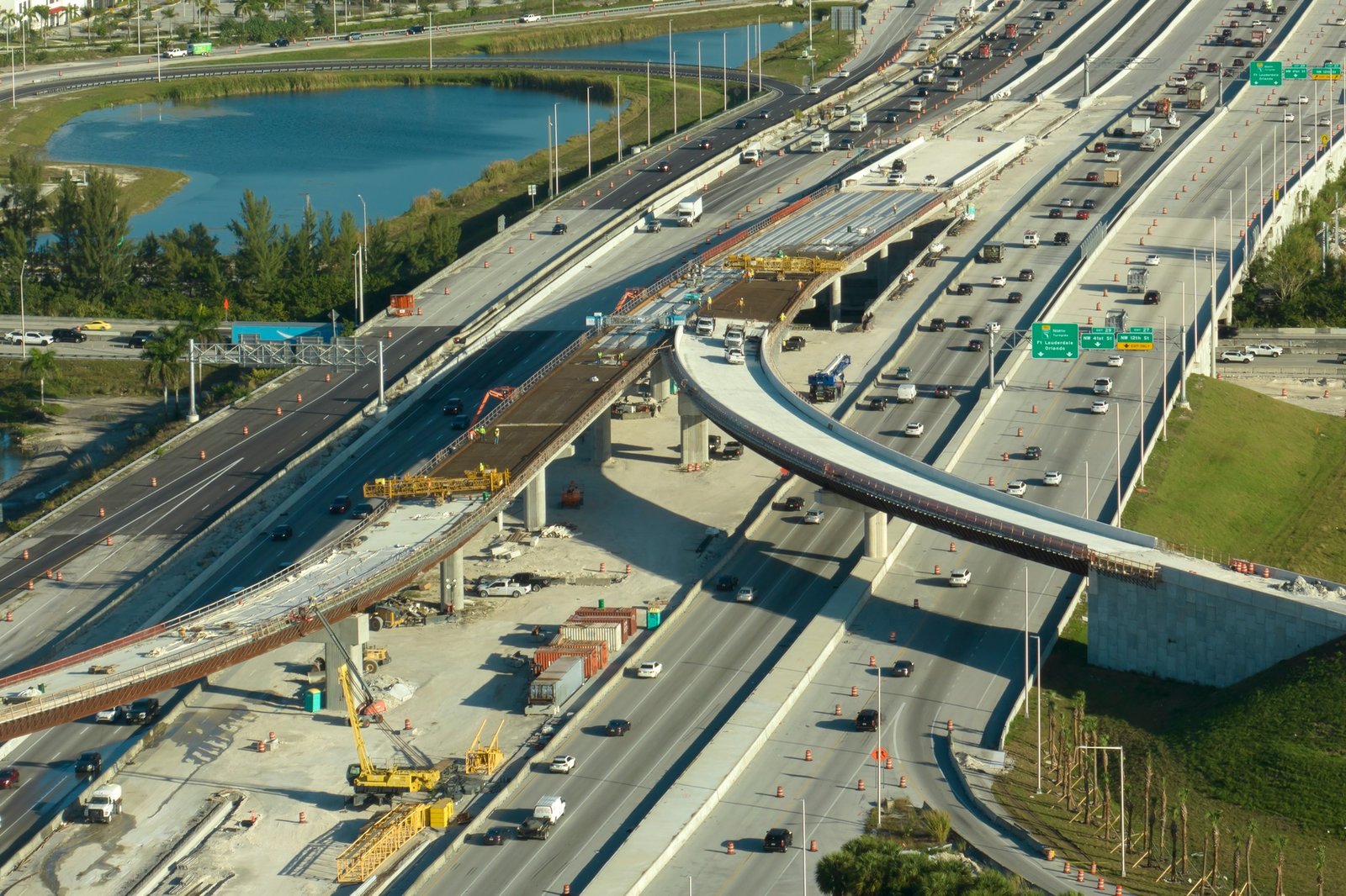 Construction roadworks on american transport infrastructure.